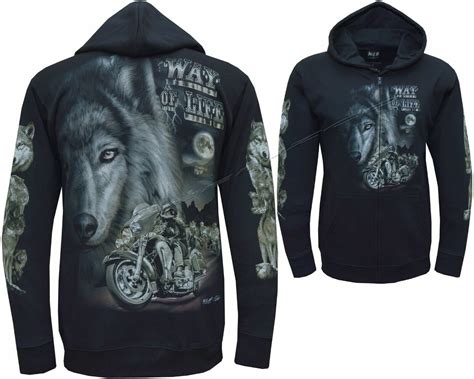 New Way Of Life Wolf Eagle Biker Motorbike Zip Zipped Hoodie Hoody