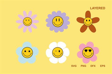 Hippie Smiley Flowers Svg