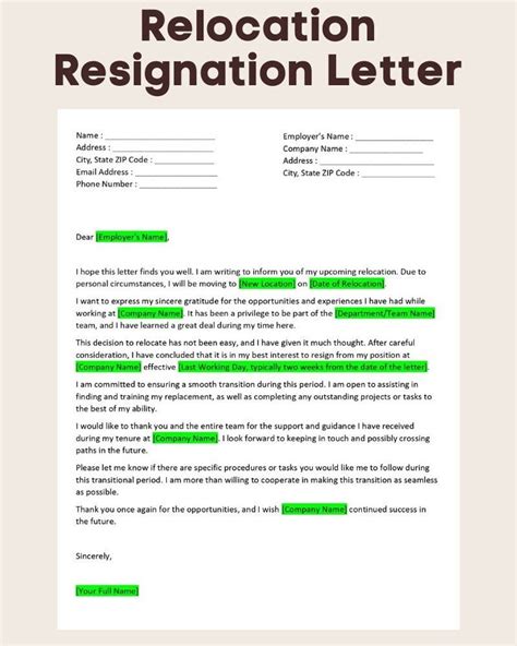 Editable Relocation Resignation Letter Template Etsy