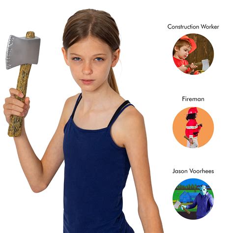 skeleteen realistic hatchet axe toy wood look lumberjack props costume accessories with fake