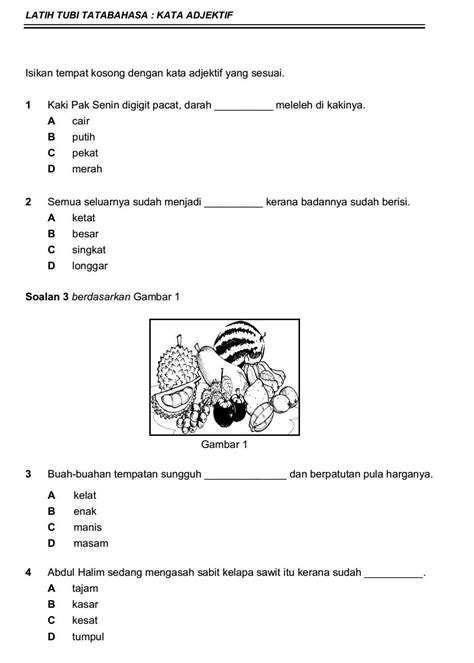 Latih tubi ini juga boleh dijadikan latihan latihan 3 merupakan latihan mengisikan tempat kosong dengan simpulan bahasa yang sesuai. LATIH TUBI TATABAHASA : KATA ADJEKTIF (Jawapan Disediakan ...