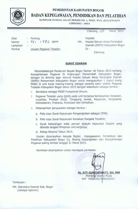 Surat Usulan Pegawai Teladan Kabupaten Bogor