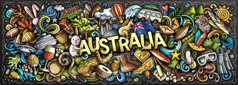 Australia Doodle Cartoon Funny Banner Stock Vector Illustration Of
