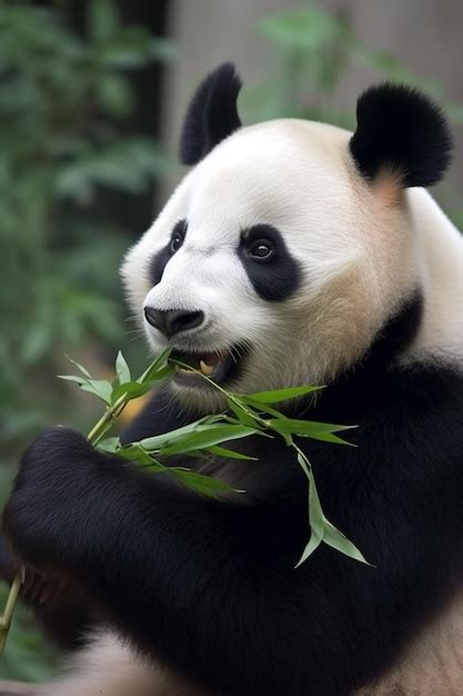 Premium Ai Image A Panda Bear Eats Bamboo In A Zoo