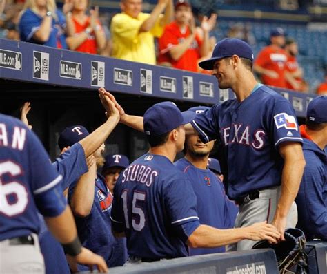 Cole Hamels 35 Of The Texas Rangers Celebrates With Teammates After