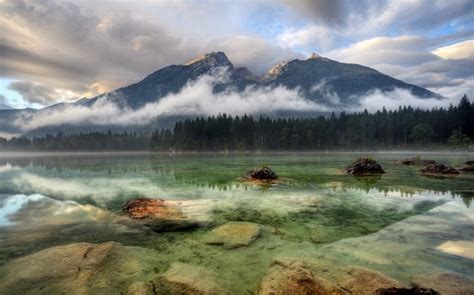 1230x768 Landscape Nature Lake Mountain Forest Germany Clouds Mist