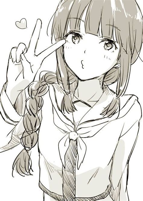 Anime Girl Doing Peace Sign Drawing