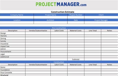 8 Free Excel Construction Templates
