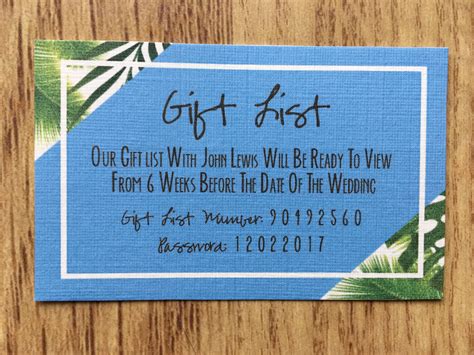 Depending on how generous the newlyweds are, their gift list may be a long one or a short one. Tropical Print Wedding Gift List Cards by EverCraftingLove ...