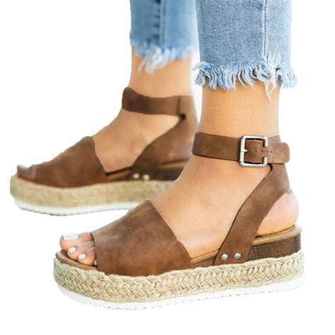 Wedge Sandals For Women Wideflat Wedge Ankle Buckle Sandals With Strap
