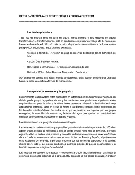 Debate Sobre La Energ A El Ctrica