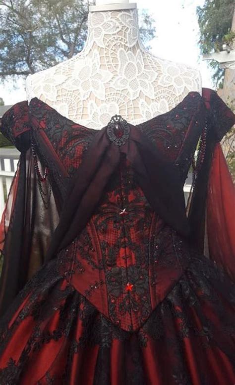 Gótico Belle Rojo Negro Encaje Fantasía Vestido Boda Etsy