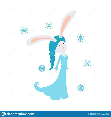 Cartoon Flat Snow Rabbit Isolated On White Cute Bunny Stock Vector