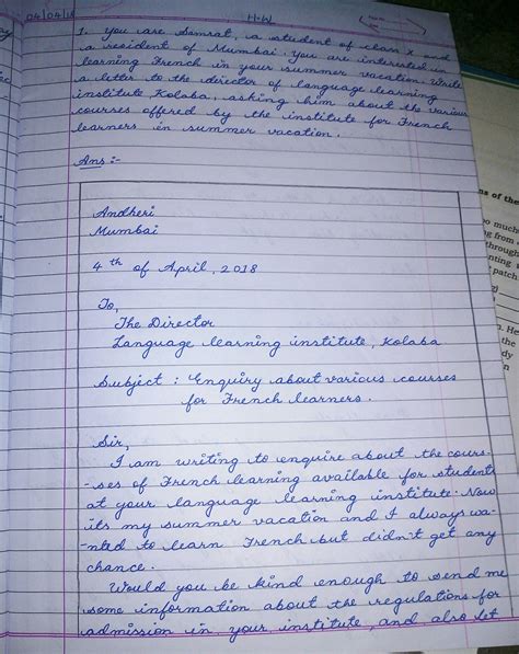 Letter Writing Format In English Class 10 Leiilafitria