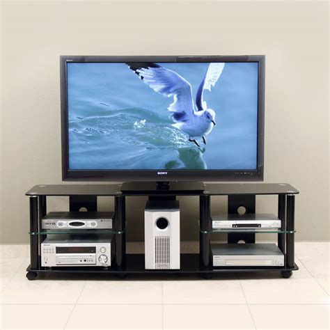 Transdeco Black Glass And Metal Tv Stand For Up To 70in Flat Screens Td208b