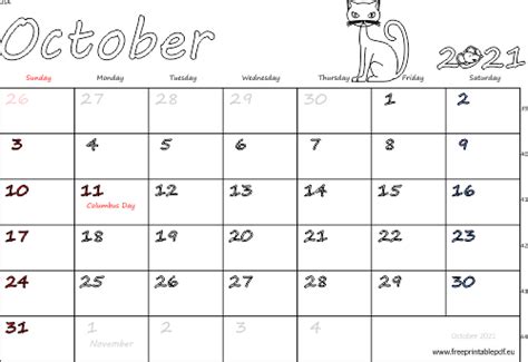 October 2021 Usa Calendar Free Printable Pdf