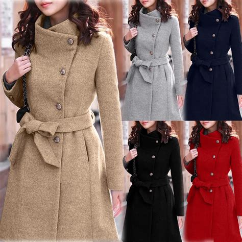 Winter Coat Womens Winter Lapel Wool Coat Trench Autumn Long Sleeve