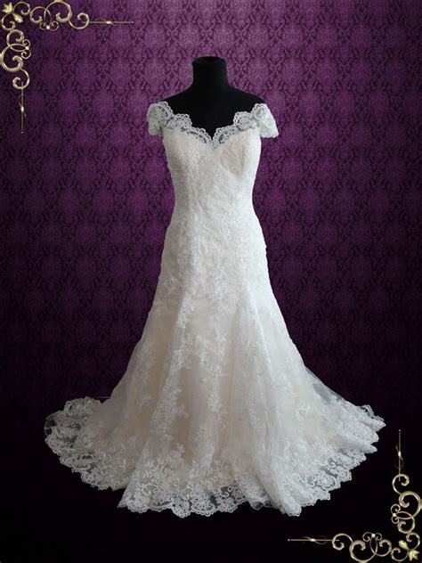 Fit And Flare Champagne Lace Wedding Dress With Cap Sleeves Ieie Bridal