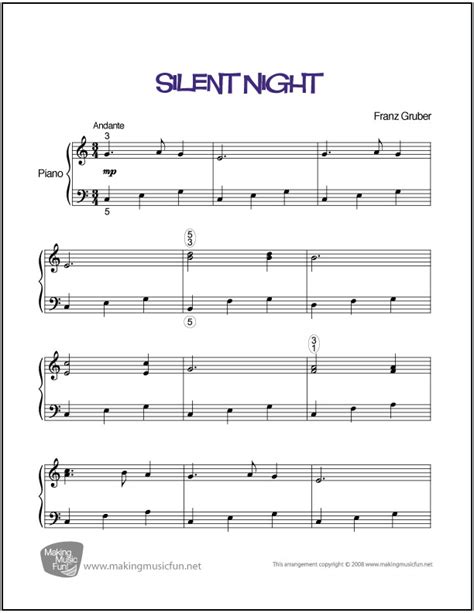 Silent Night Gruber Easy Piano Sheet Music Digital Print