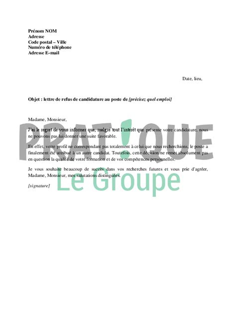 Modele De Courrier Refus Candidature