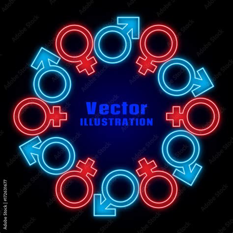 Circle Of Neon Signs Of Venus And Mars Sex Symbols Gender Icons Male And Female Sex Symbol