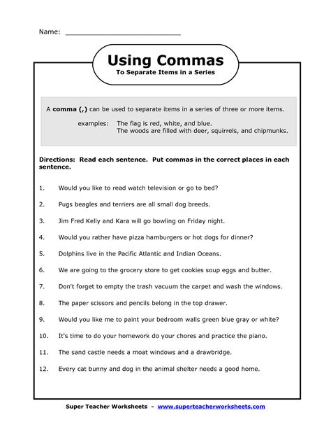 Comma In A Series Worksheets Image Commas In A Series Worksheet