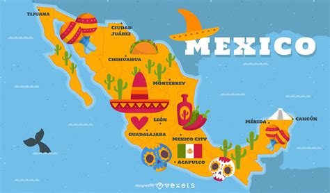 Illustrated Mexico Map With Traditional Elements Vector Download