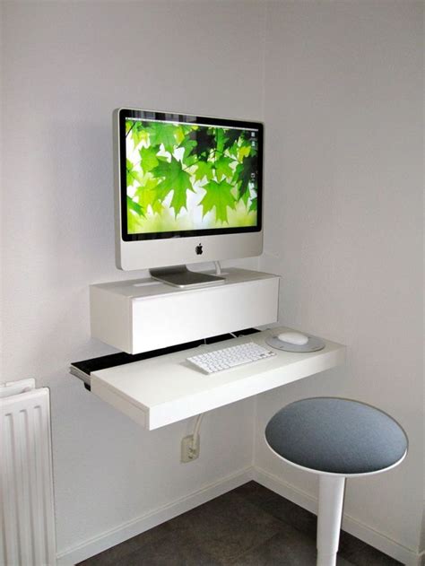 Minimalist White Imac Floating Desk Wall Mounted Ikea Desks For Small