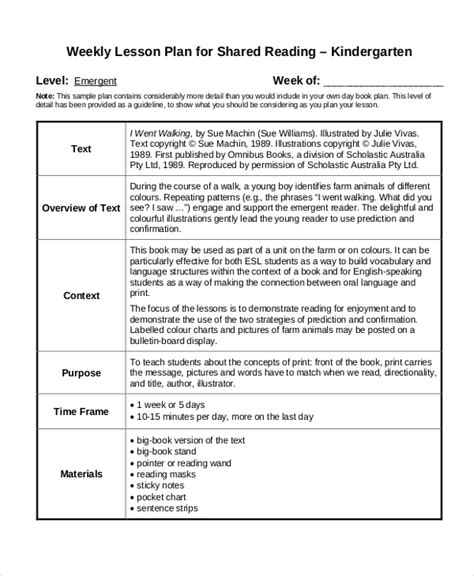 Free 8 Sample Kindergarten Lesson Plan Templates In Pdf Ms Word Printable Lesson Plans