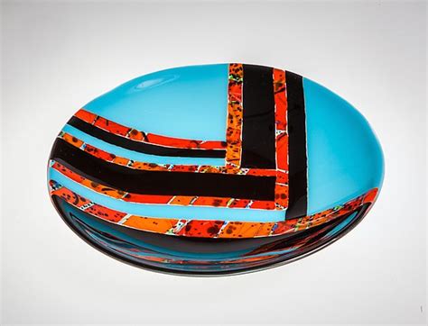 Black And Orange Striped Bowl By Varda Avnisan Art Glass