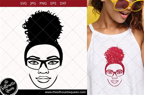 Afro Woman Svg With Glasses And A Puff Bun Ponytail Svg