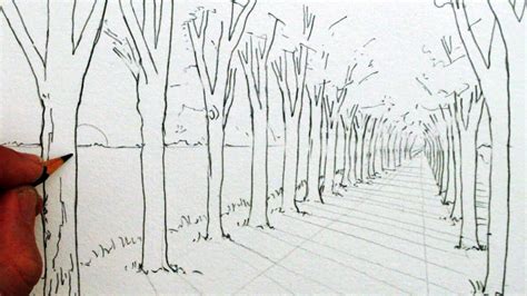 How To Draw In 1 Point Perspective A Road And Trees In 2019 1 Point