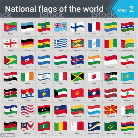 All National World Waving Flags With Names High Quality Vector Flag