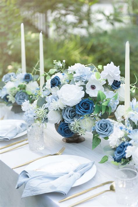 French Dusty Blue Artificial Flowers Box Set 8 Tones | Blue wedding