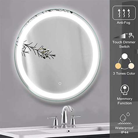 Yrsha Led Round Mirror 24 Inch Bathroom Vanity Mirror Anti Fog Wall Mounted Backlit Mirror With