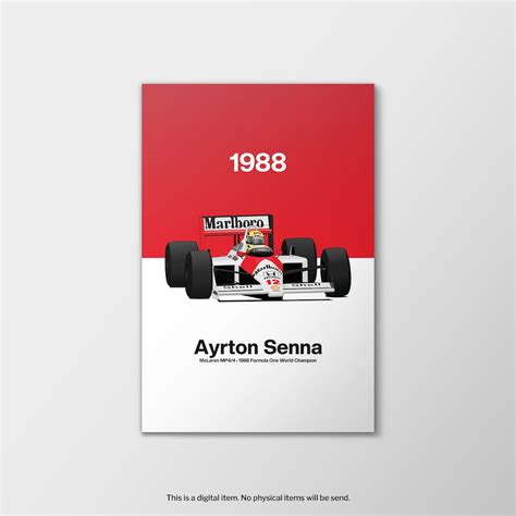 Ayrton Senna Poster Mclaren Mp4 4 Senna Formula 1 Senna 88 Etsy