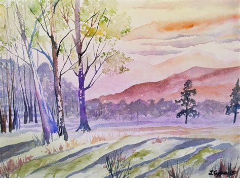 Mountain Sunset Watercolor Painting Warehouse Of Ideas