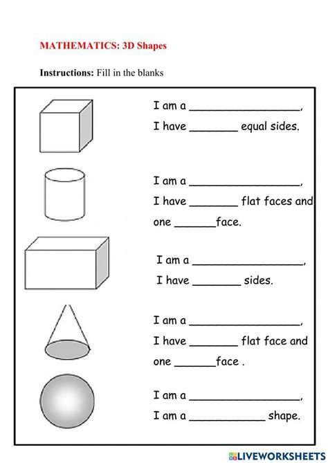 3d Shapes Worksheet For Preschool Live Worksheets