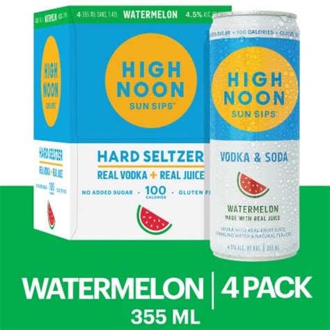 High Noon Watermelon Vodka Hard Seltzer 4 Single Serve 355ml Cans 4