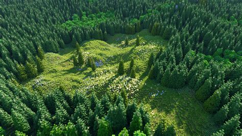 Wallpaper Landscape Grass Field Minecraft Chunky Green National