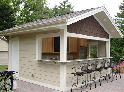 A design idea to consider for a large space is to customize the wrap around the bar, so it attaches to cabinets and a sink to make it a wet bar. Home Inspiration: Amazing Small Pool House With Bathroom ...