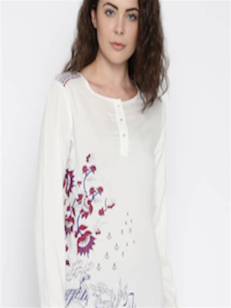 Buy Global Desi Women White Shirt Style Printed Top Tops For Women 1860689 Myntra