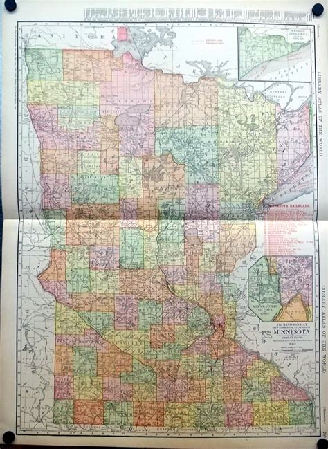 State Of Minnesota 1912 Rand McNally Color Map W Railroads