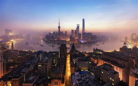 Hd Wallpaper Shanghai Huangpu River Lujiazui Skyscrapers Mornin
