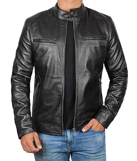 Blingsoul Leather Motorcycle Jacket Men Black Lambskin Cafe Racer