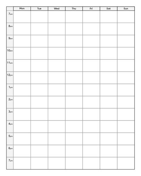 10 Best Printable Blank Weekly Time Slots Weekly Calendar Template