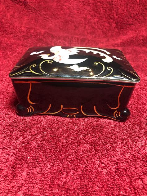 Vintage Japanese Jewellery Box Black With Colourful Mythical Etsy