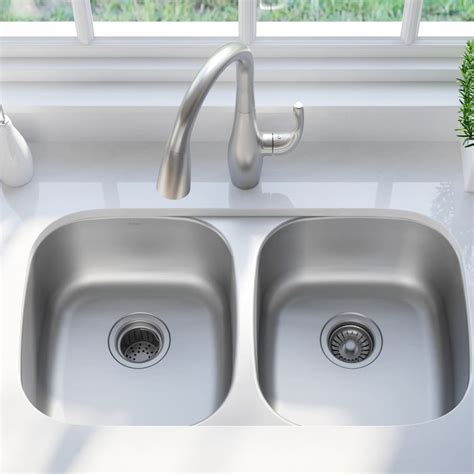 Best stainless steel sink reviews 2021. Kraus KBU22 32 Inch Undermount 50/50 Double Bowl Stainless ...