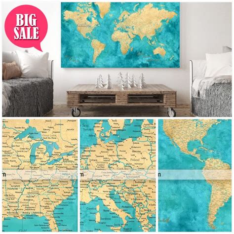 Custom Large And Highly Detailed World Map Canvas Print Or Push Pin Map
