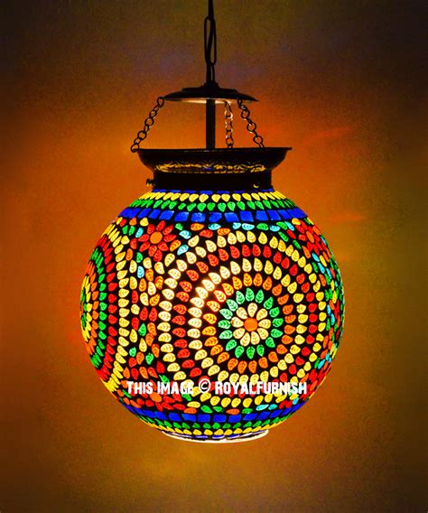 Turkish Mosaic Glass Hanging Lantern For Outdoor Decoration